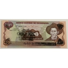 NICARAGUA 1990 . TWO HUNDRED THOUSAND 200,000 on ONE THOUSAND 1,000 CORDABAS BANKNOTE . ERROR . STAMPED BACKWARDS